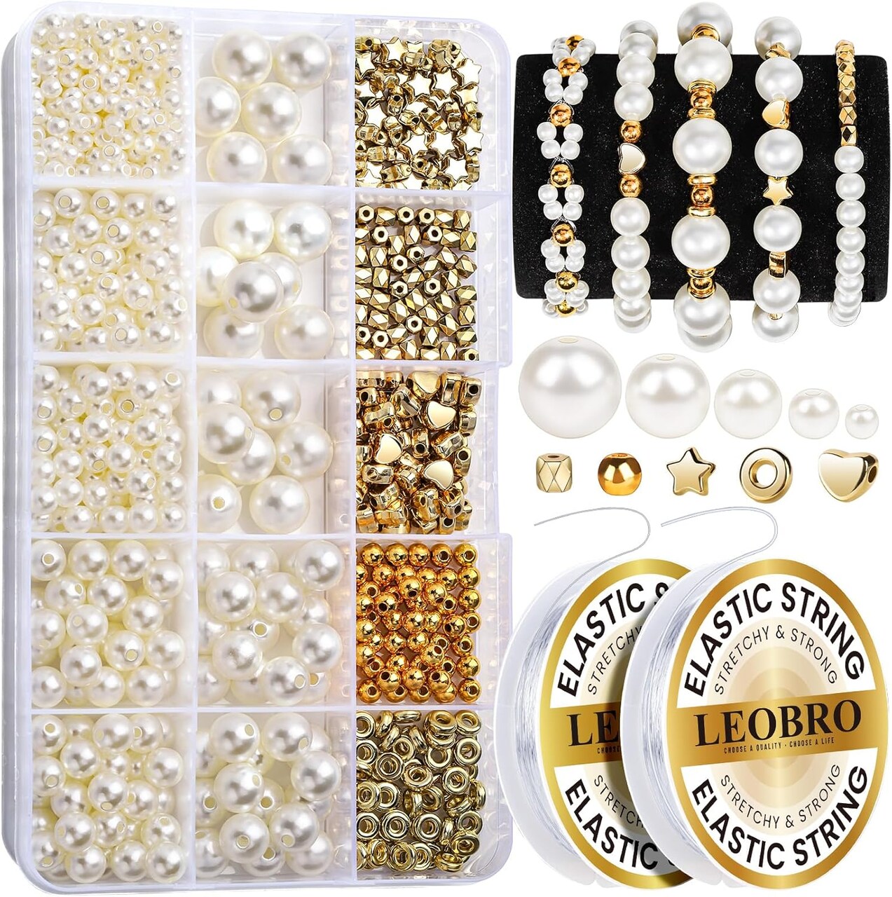 Pearl Beads for Bracelets, 720PCS Bracelet Making Kit for Adult, Friendship Bracelet Kits, Bracelet Bead Kits, Small Pearl Beads and Gold Beads Beading Kit for Bracelets